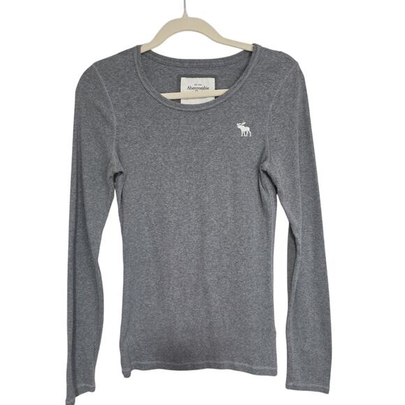 Abercrombie & Fetch Sz L Gray Logo Y2K 90s Preppy Pullover Long Sleeve Top - Picture 1 of 11